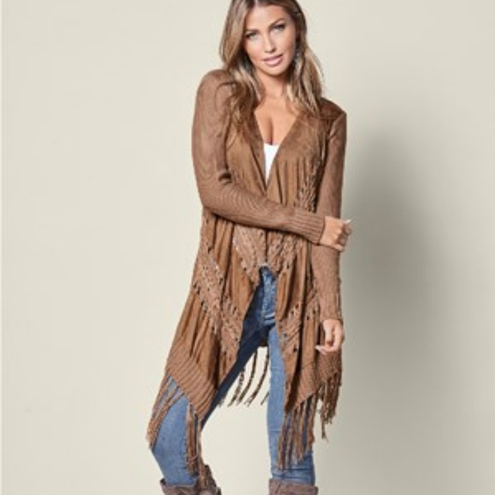 Venus Crochet & Faux Suede Fringe Cardigan